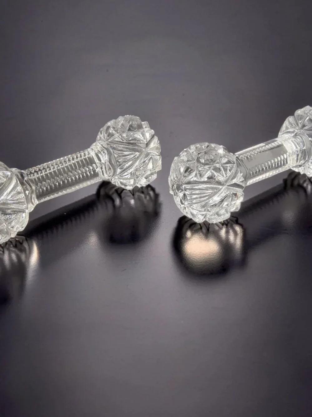 vintage pair of gorham cut lead chrystal barbell knife rest